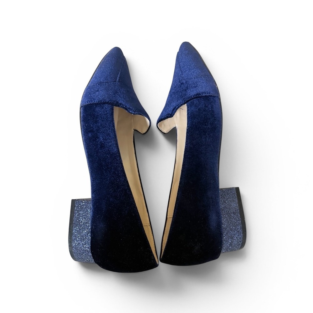 NWOB Cole Haan Marlee Skimmer Loafers Women 11B Navy Velvet Glitter Heel Preppy - Picture 3 of 11